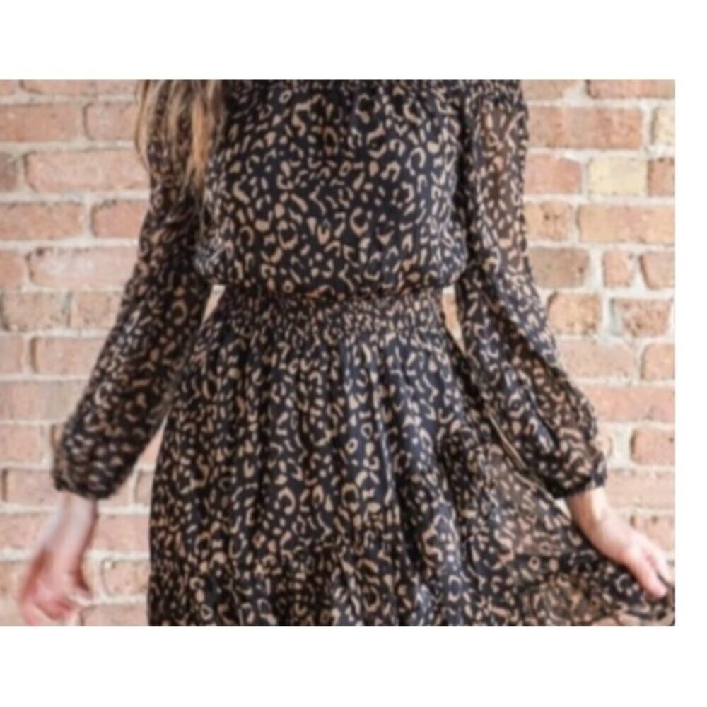 Fate Black Brown Off the Shoulder Tiered Ruffle Mini Dress Women Size Medium